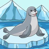 Seal Ice Floe Cartoon Colored Illustration