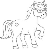 Unicorn Wearing Sunglasses Coloring Page Isolated vector