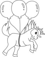unicornio flotando con los globos aislados vector