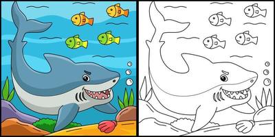 Great White Shark Coloring Colored Illustration vector