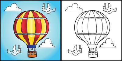 Hot Air Ballon Coloring Page Vehicle Illustration vector