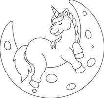 unicornio durmiendo en la luna para colorear aislado vector