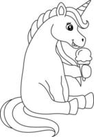 Unicornio comiendo helado página para colorear aislado vector