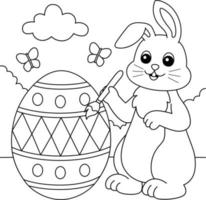 Conejo pintando huevo de Pascua para colorear página para niños vector