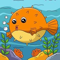 Pufferfish in Ocean Cartoon Colored Illustration vector