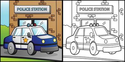 coche de policía para colorear página vehículo ilustración