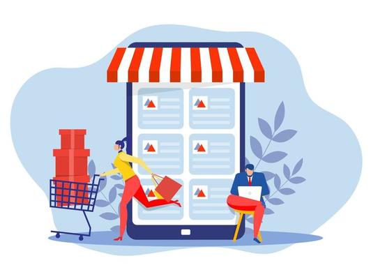 Business Mobile based marketplace, consultative sales, Business online shopping and eCommerce concept