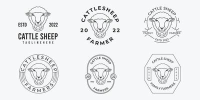 paquete de diseño de ilustración de vector de arte de línea de logotipo de cordero, conjunto de elementos de logotipo de cordero, insignias y elementos de diseño