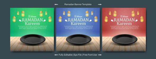 ramadan kareem con placa vacía colección de plantillas de banner cuadrado vector