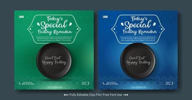 Ramadan kareem with empty plate square banner template collection vector