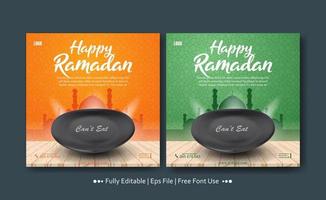 Ramadan kareem with empty plate square banner template collection vector