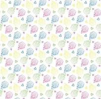 Cute colored cupcakes, muffins, pastries on a white background, hand-drawn outline seamless pattern. vector