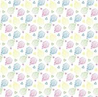 Cute colored cupcakes, muffins, pastries on a white background, hand-drawn outline seamless pattern. vector