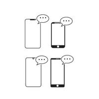 Mobile phone chat message notifications vector icon isolated line outline style, smartphone chatting bubble speeches pictogram, concept of online talking, speak messaging, conversation, dialog symbol