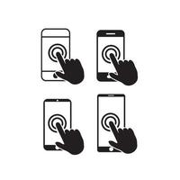 Hand touch screen smartphone icon. Click on the smartphone. Vector icon