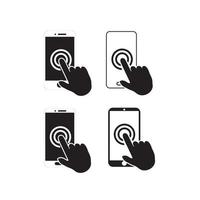 Hand touch screen smartphone icon. Click on the smartphone. Vector icon