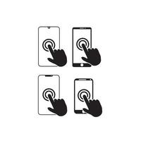 icono de teléfono inteligente de pantalla táctil de mano. haga clic en el teléfono inteligente. icono de vectores