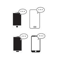 Mobile phone chat message notifications vector icon isolated line outline style, smartphone chatting bubble speeches pictogram, concept of online talking, speak messaging, conversation, dialog symbol