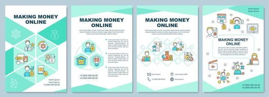 Making money online brochure template. Freelance job. Flyer, booklet, leaflet print, cover design with linear icons. Vector layouts for presentation, annual reports, advertisement pages