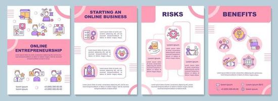 Online entrepreneurship brochure template. Risks and benefits. Flyer, booklet, leaflet print, cover design with linear icons. Vector layouts for presentation, annual reports, advertisement pages