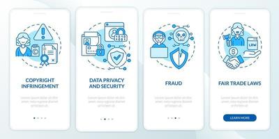 Online business risks onboarding mobile app page screen. Data security walkthrough 4 steps graphic instructions with concepts. UI, UX, GUI vector template with linear color illustrations