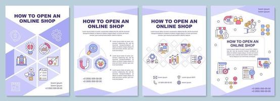 How to open online shop brochure template. Dropshipping. Flyer, booklet, leaflet print, cover design with linear icons. Vector layouts for presentation, annual reports, advertisement pages