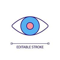 Open eye RGB color icon. Watching eye. Vision testing. Optometrist visit. Developing glaucoma. Optic nerve atrophy. Isolated vector illustration. Simple filled line drawing. Editable stroke