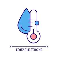 Water temperature measurement RGB color icon. Using thermometer for checking water condition. Measure hot and cold fluids. Isolated vector illustration. Simple filled line drawing. Editable stroke