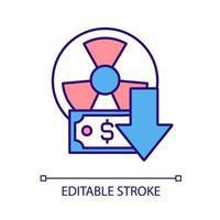 Low cost nuclear energy RGB color icon. Affordable renewable power source. Economic advantage. Cheap form of energy. Isolated vector illustration. Simple filled line drawing. Editable stroke