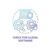 Compruebe si hay un icono de concepto de gradiente azul de software ilegal. seguridad del ciberespacio. seguridad informática. supervisión de empleados idea abstracta ilustración de línea delgada. dibujo de color de contorno aislado vectorial vector