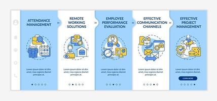 plantilla de vector de incorporación de ventajas de monitoreo de empleados. sitio web móvil sensible con iconos. Tutorial de página web Pantallas de 5 pasos. concepto de color de seguimiento de trabajo con ilustraciones lineales