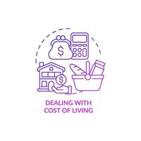 Dealing with cost of living purple gradient concept icon. Expats struggle abstract idea thin line illustration. Paying for housing. Budget for living. Vector isolated outline color drawing