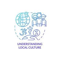 Understanding local culture blue gradient concept icon. Expats struggles abstract idea thin line illustration. Cultural shock. Adjusting to customs. Vector isolated outline color drawing