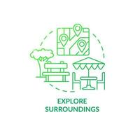 Explore surroundings green gradient concept icon. Adjusting to living abroad abstract idea thin line illustration. Sightseeing and walking. Local culture. Vector isolated outline color drawing