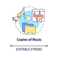 Copies of music concept icon. Illegal duplication abstract idea thin line illustration. Copyrighted music recordings. Copyright infringement. Vector isolated outline color drawing. Editable stroke