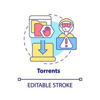 Torrents concept icon. Source of piracy abstract idea thin line illustration. Illegal music, software distribution. Downloading pirated files. Vector isolated outline color drawing. Editable stroke