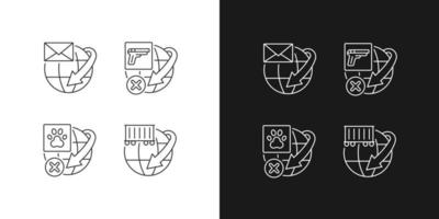 International delivery professional service linear icons set for dark and light mode. Expedited parcels worldwide. Customizable thin line symbols. Isolated vector outline illustrations