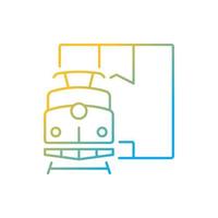 International rail cargo shipping gradient linear vector icon. Delivering by railway. Modern train transporting cargo. Thin line color symbol. Modern style pictogram. Vector isolated outline drawing