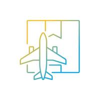 Worldwide air shipping service gradient linear vector icon. Delivering goods and parcels by aircraft. Thin line color symbol. Modern style pictogram. Vector isolated outline drawing