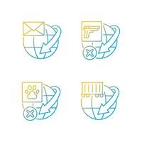 International shipment service rules gradient linear vector icons set. Global mail and container freights delivery. Thin line contour symbols bundle. Isolated outline illustrations collection