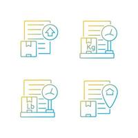 International shipment documents gradient linear vector icons set. Packing list, origin certificate and export license. Thin line contour symbols bundle. Isolated outline illustrations collection