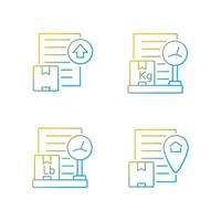 International shipment documents gradient linear vector icons set. Packing list, origin certificate and export license. Thin line contour symbols bundle. Isolated outline illustrations collection