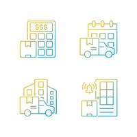 International delivery business company gradient linear vector icons set. Shipment cost calculation. Shipping services. Thin line contour symbols bundle. Isolated outline illustrations collection