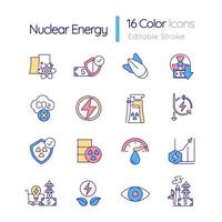 conjunto de iconos de color rgb de energía nuclear. ventaja económica planta de energía nuclear reducir las emisiones de carbono. ilustraciones vectoriales aisladas. colección de dibujos de líneas llenas simples. trazo editable vector