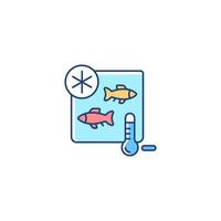 pescado almacenando icono de color rgb. manténgase fresco para ahorrar calidad. almacenamiento de mariscos. congelación de pescado para el comercio. condiciones de almacenamiento. pesca comercial. ilustración vectorial aislada. dibujo lineal relleno simple vector