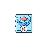 icono de color rgb de pesca iuu. pesca ilegal, no declarada y no reglamentada. pescar sin licencia y permiso. regulación de la cantidad de captura. ilustración vectorial aislada. dibujo lineal relleno simple vector