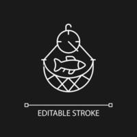 Overfishing white linear icon for dark theme. Depletion of species. Ecosystem exhaustion. Thin line customizable illustration. Isolated vector contour symbol for night mode. Editable stroke