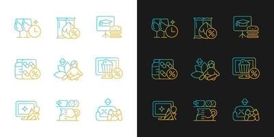 Employee benefits for wellbeing gradient icons set for dark and light mode. Wellness protection. Thin line contour symbols bundle. Isolated vector outline illustrations collection on black and white