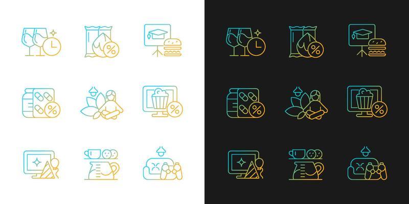 Employee benefits for wellbeing gradient icons set for dark and light mode. Wellness protection. Thin line contour symbols bundle. Isolated vector outline illustrations collection on black and white