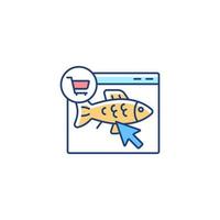 Online fish order RGB color icon. Purchase fresh seafood products on internet. Wide products range. Fresh and frozen fish delivery. Isolated vector illustration. Simple filled line drawing